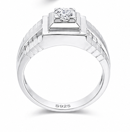 Premium S925 Silver Geometric Solitaire Ring for Men