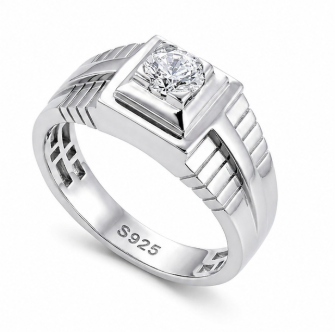 Premium S925 Silver Geometric Solitaire Ring for Men