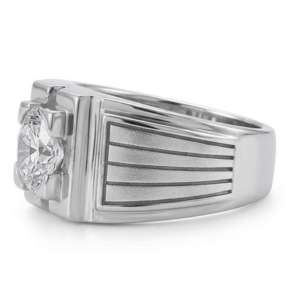 Elegant Solitaire Diamond-Style Ring for Men – 925 Sterling Silver Geometric Design