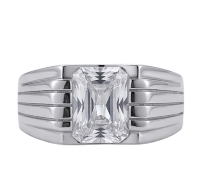 Elegant Geometric Solitaire Ring – 925 Sterling Silver with Emerald-Cut Crystal