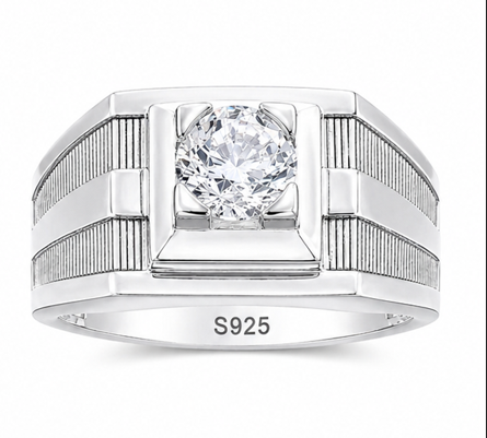 Premium S925 Sterling Silver Square Head Diamond-Cut Ring for Men – Platinum Finish Statement Ring
