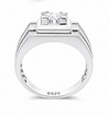 Premium S925 Sterling Silver Square Head Diamond-Cut Ring for Men – Platinum Finish Statement Ring