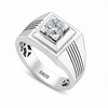 Premium 925 Sterling Silver Square-Head Solitaire Ring with Diamond-Cut Stone – Platinum Finish