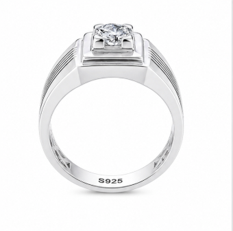 Premium 925 Sterling Silver Square-Head Solitaire Ring with Diamond-Cut Stone – Platinum Finish