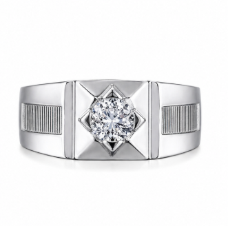 Men’s Geometric Solitaire Ring – 925 Sterling Silver with High-Polish Platinum Finish