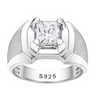 Men’s Geometric Square-Cut Stone Ring – 925 Sterling Silver Bold Statement Ring