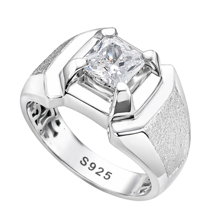 Men’s Geometric Square-Cut Stone Ring – 925 Sterling Silver Bold Statement Ring