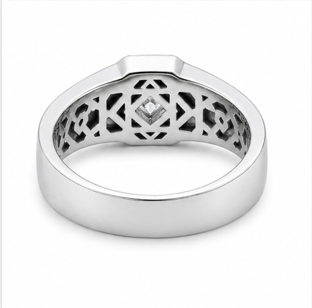 Classic S925 Silver Cushion Cut Solitaire Ring with Engraved Band Design