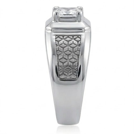 Classic Square Solitaire Ring – 925 Sterling Silver Textured Band with Princess-Cut Crystal