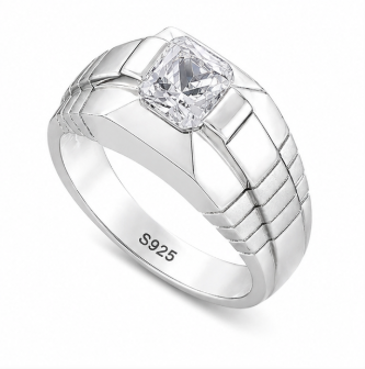 Bold Geometric Square-Cut Ring – 925 Sterling Silver Designer Statement Ring