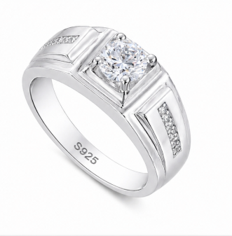 Men’s Classic Solitaire Ring – 925 Sterling Silver with Side Stone Detailing