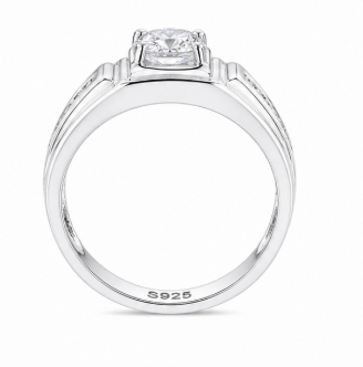 Men’s Classic Solitaire Ring – 925 Sterling Silver with Side Stone Detailing