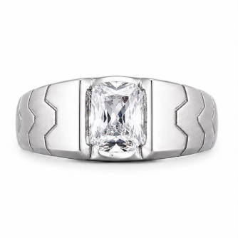 Men’s Modern Textured Square Stone Ring – 925 Sterling Silver Statement Ring