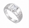 Men’s Modern Textured Square Stone Ring – 925 Sterling Silver Statement Ring
