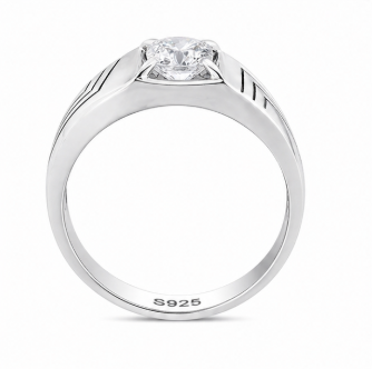 Men’s Classic Solitaire Ring – 925 Sterling Silver with Square Setting | Sleek Line Design & Platinum Finish