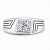 Men’s Classic Solitaire Ring – 925 Sterling Silver with Square Setting | Sleek Line Design & Platinum Finish
