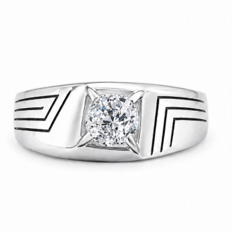 Men’s Classic Solitaire Ring – 925 Sterling Silver with Square Setting | Sleek Line Design & Platinum Finish