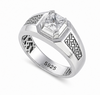 Elegant S925 Silver Princess Cut Solitaire Ring with Textured Designer Band