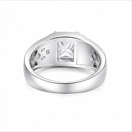 Luxury Crown Design Square-Cut Stone Ring – 925 Sterling Silver Statement Ring for Men
