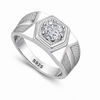 Men’s Hexagon Solitaire Ring – 925 Sterling Silver Textured Designer Band