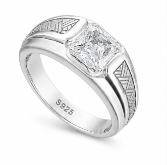 Elegant Square-Cut Designer Ring – 925 Sterling Silver Textured Statement Ring