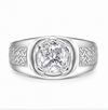 Men’s Cushion-Cut Zircon Ring – 925 Sterling Silver Engraved Designer Statement Ring