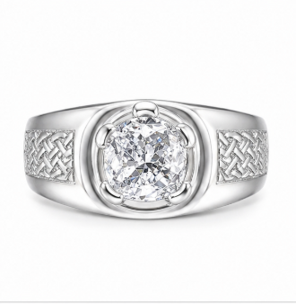 Men’s Cushion-Cut Zircon Ring – 925 Sterling Silver Engraved Designer Statement Ring