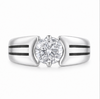 Men’s Modern Solitaire Ring – 925 Sterling Silver with Dual Line Accent Design