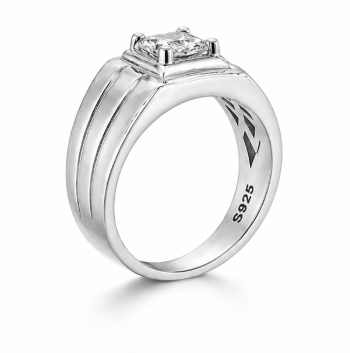 Men’s Princess Cut Solitaire Ring – 925 Sterling Silver Square Setting