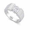 Modern Textured Band Square-Cut Stone Ring – 925 Sterling Silver Statement Ring for Men