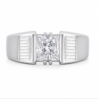 Modern Textured Band Square-Cut Stone Ring – 925 Sterling Silver Statement Ring for Men