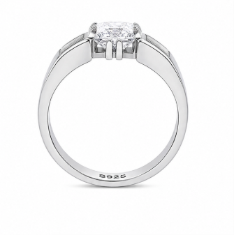 Modern Textured Band Square-Cut Stone Ring – 925 Sterling Silver Statement Ring for Men