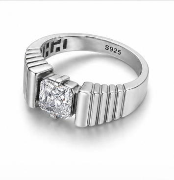Elegant Geometric Princess-Cut Crystal Ring – 925 Sterling Silver Modern Designer Ring