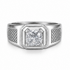 Elegant Square-Cut Diamond Style Ring – 925 Sterling Silver Statement Ring for Men