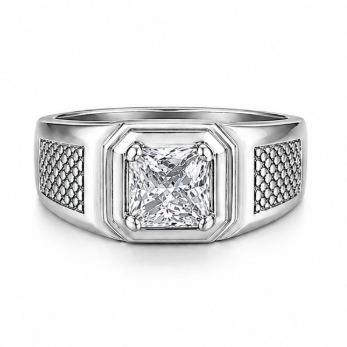 Elegant Square-Cut Diamond Style Ring – 925 Sterling Silver Statement Ring for Men