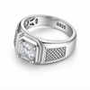 Elegant Square-Cut Diamond Style Ring – 925 Sterling Silver Statement Ring for Men