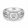 Men’s Princess Cut Solitaire Ring – 925 Sterling Silver Black Accent Designer Ring