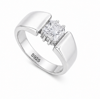 Men’s Open Bridge Solitaire Ring – 925 Sterling Silver Modern Statement Design