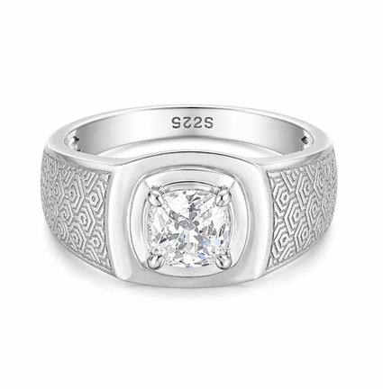 Luxury Square Solitaire Ring – 925 Sterling Silver Textured Designer Statement Ring