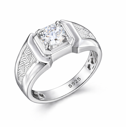 Men’s Square Zircon Statement Ring – 925 Sterling Silver Engraved Designer Ring