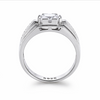 Men’s Princess-Cut Solitaire Ring – 925 Sterling Silver with Dual Band & Side Stone Accents