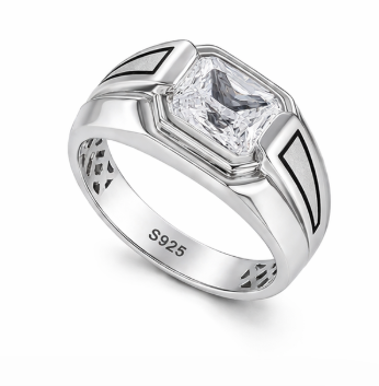 Modern Square-Cut Silver Ring – 925 Sterling Silver Geometric Statement Ring