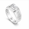 Men’s Emerald-Cut Solitaire Ring – 925 Sterling Silver with Engraved Designer Ring