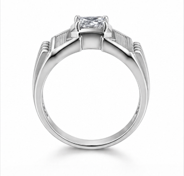 Men’s Textured Panel Square Stone Ring – 925 Sterling Silver Bold Designer Ring