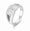 Geometric V-Pattern Round-Cut Stone Ring – 925 Sterling Silver Designer Statement Ring for Men