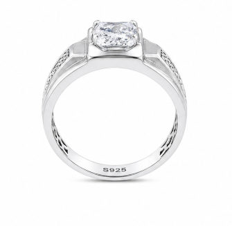 Premium Princess-Cut Crystal Ring – 925 Sterling Silver Textured Designer Band Ring