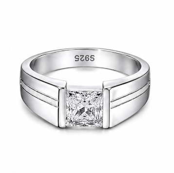 Bold Square-Cut Solitaire Men's Ring – 925 Sterling Silver S925 Hallmarked