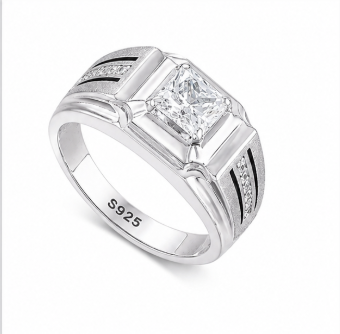 Premium Square-Cut Stone Ring for Men – 925 Sterling Silver Designer Statement Ring