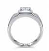 Classic Square Solitaire Ring – 925 Sterling Silver Grooved Band Statement Ring