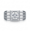 Classic Square Solitaire Ring – 925 Sterling Silver Grooved Band Statement Ring